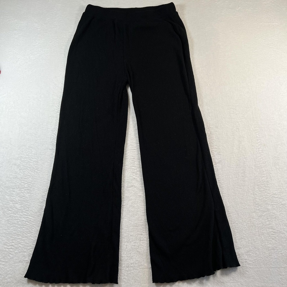 BB Dakota Pants Womens Medium Black Ribbed Knit Wide Leg Lounge Sweatpants